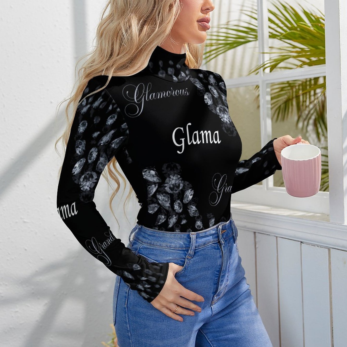 High-collar Long-sleeve Bodysuit NZ056 (All-Over Printing)