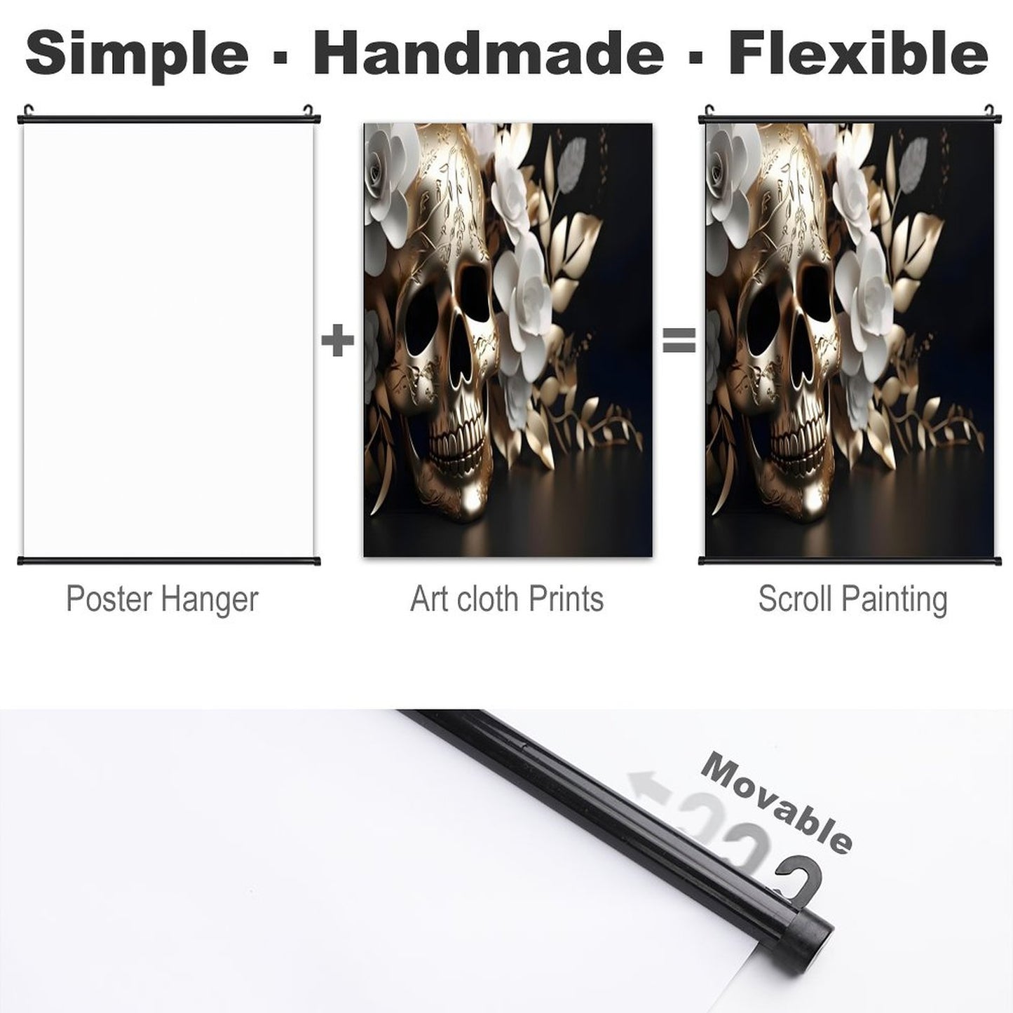 Canvas Hanging Poster with Scrolls-16"x24"/ 40x60cm-FLOWER SKULL