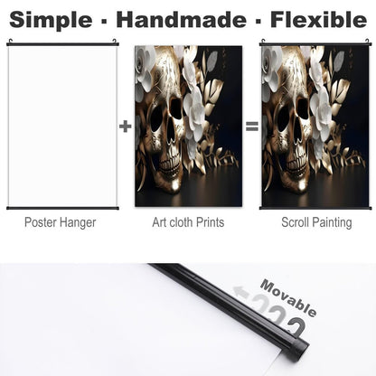 Canvas Hanging Poster with Scrolls-16"x24"/ 40x60cm-FLOWER SKULL