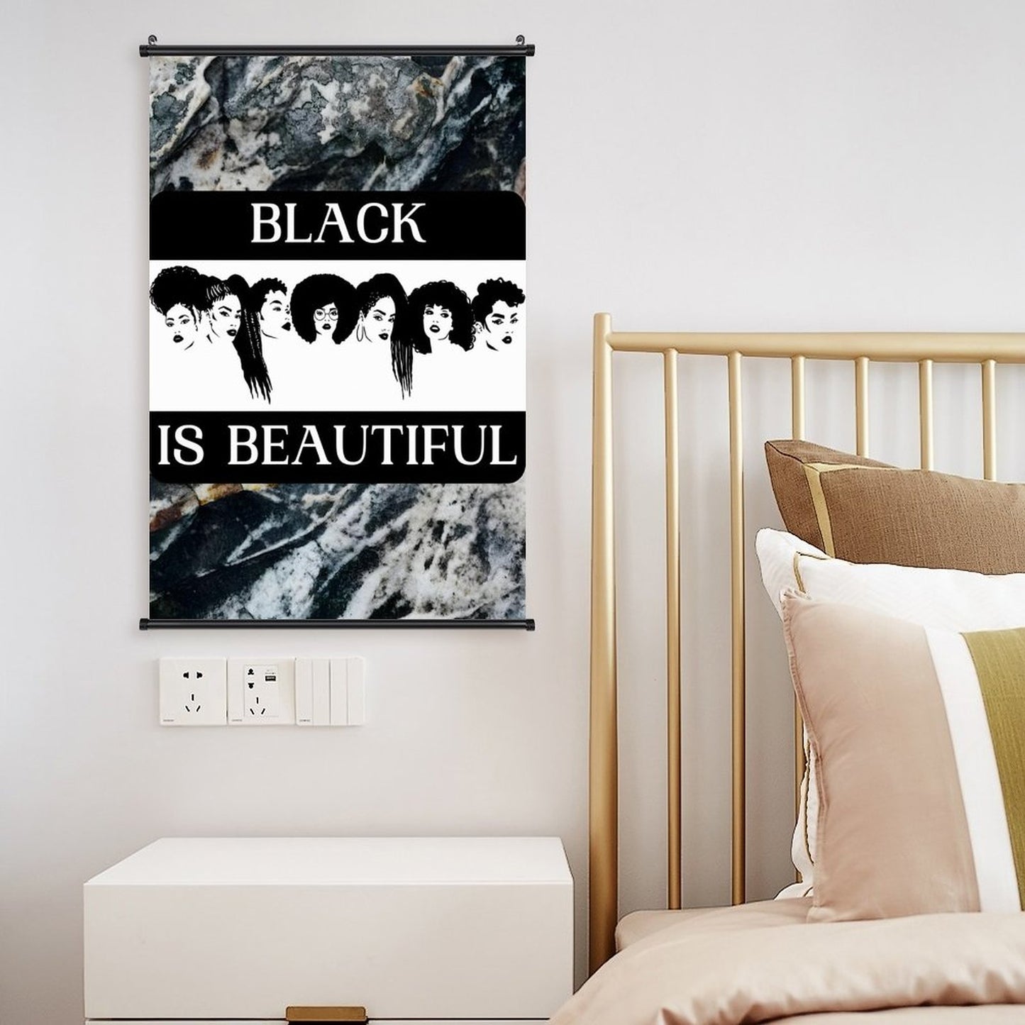 Canvas Hanging Poster with Scrolls-16"x24"/ 40x60cm-BLACK IS BEAUTIFUL