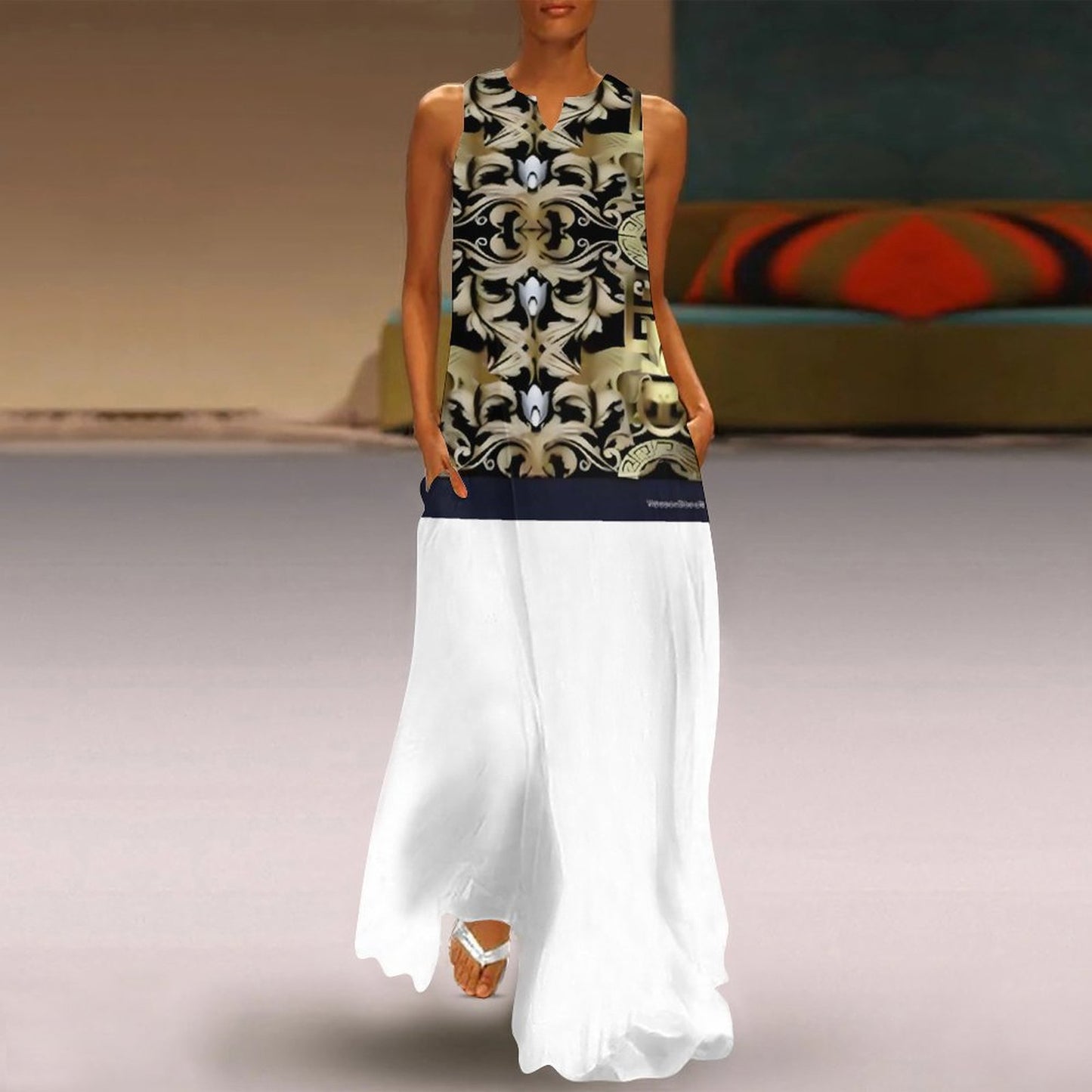 Sleeveless Ankle-length Dress GQ (All-Over Printing)
