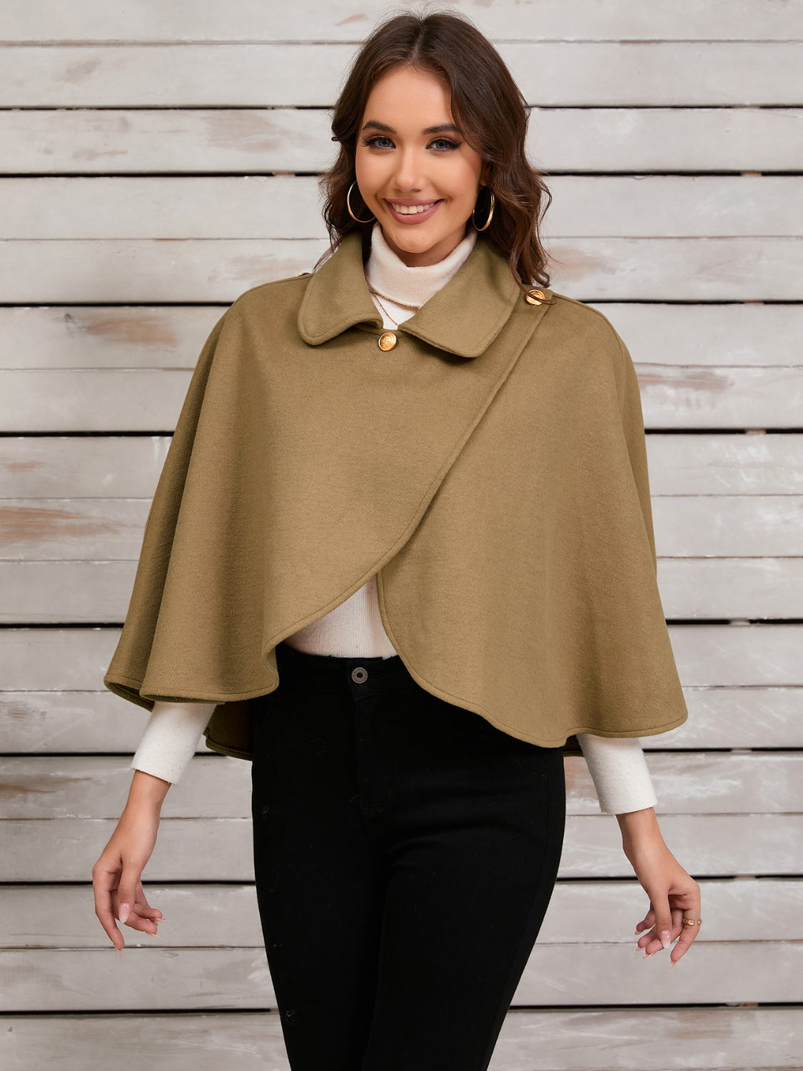 Collared Neck Cropped Cape (deep red/black/camel)-ONE SIZE