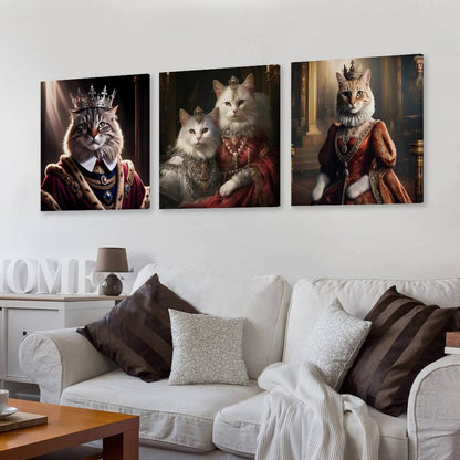 Vertical Multicolor Framed Wall Art-4:5 Aspect Ratio- KING & QUEEN CATS