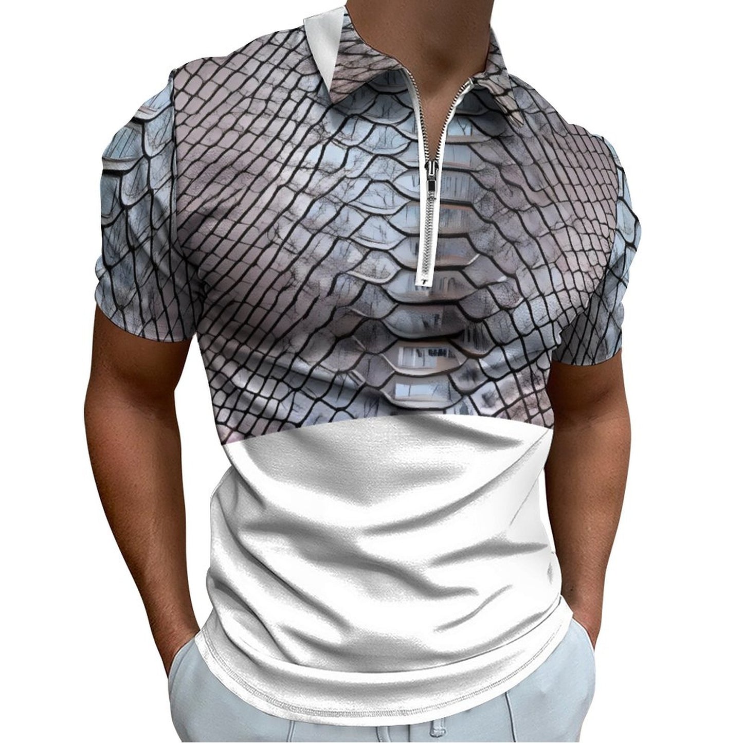 Men's Short Sleeve POLO Shirt with Zipper B470 (All-Over Printing)