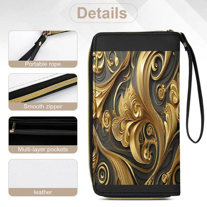 Leather Wallet with Wristlet Strap (2 Pictures on 2 Sides)