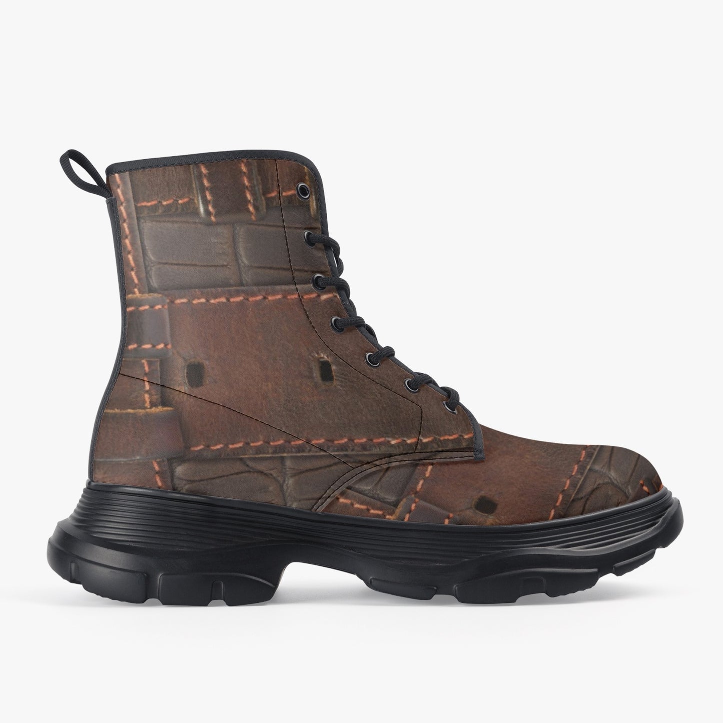 RUGGED LEATHER BUCKLE Print ON Chunky Leather Boots
