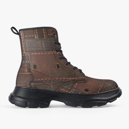 RUGGED LEATHER BUCKLE Print ON Chunky Leather Boots