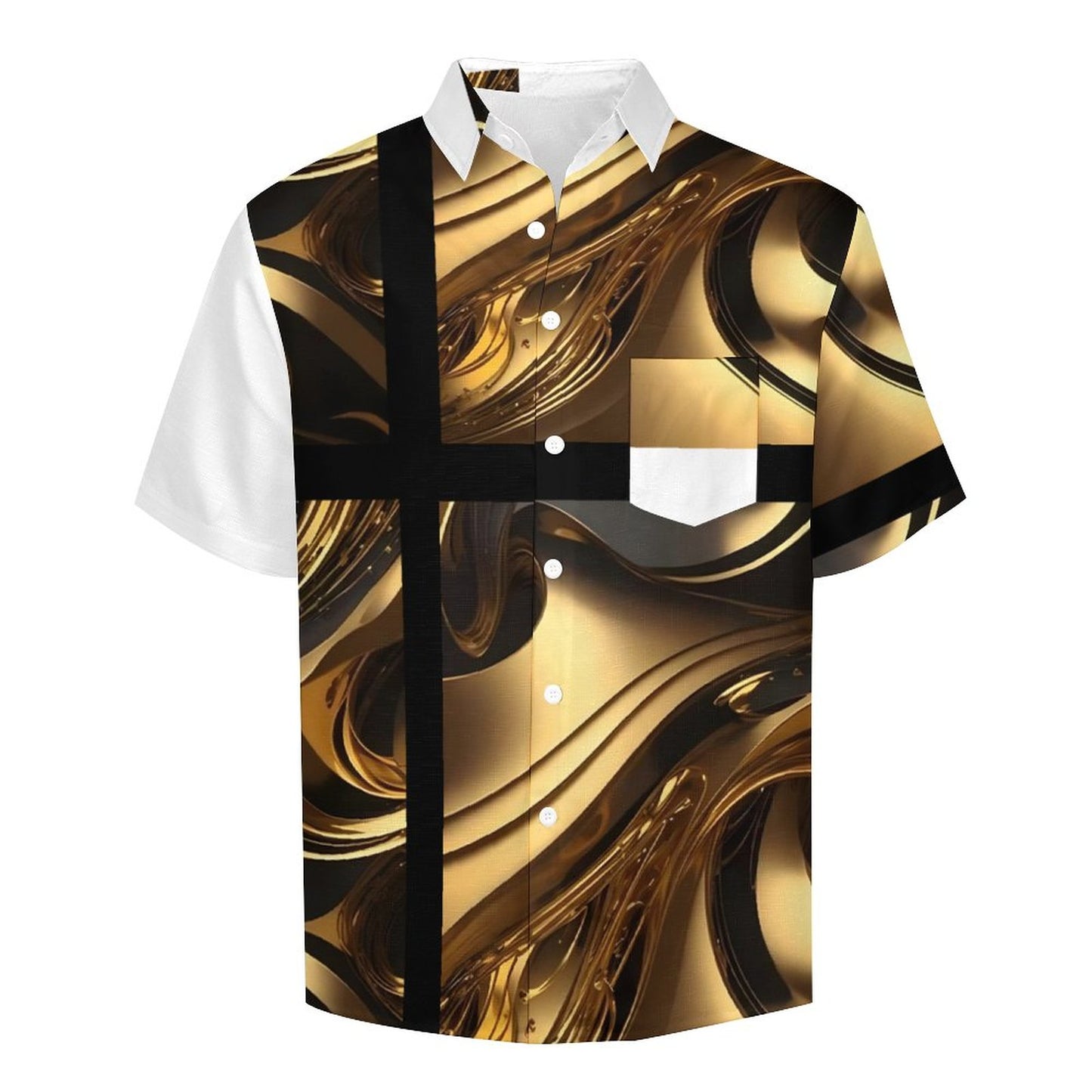 Slubbed Fabric Short Sleeve Shirt with Pocket B339 (All-Over Printing)
