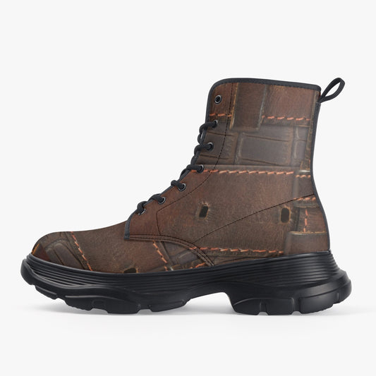 RUGGED LEATHER BUCKLE Print ON Chunky Leather Boots