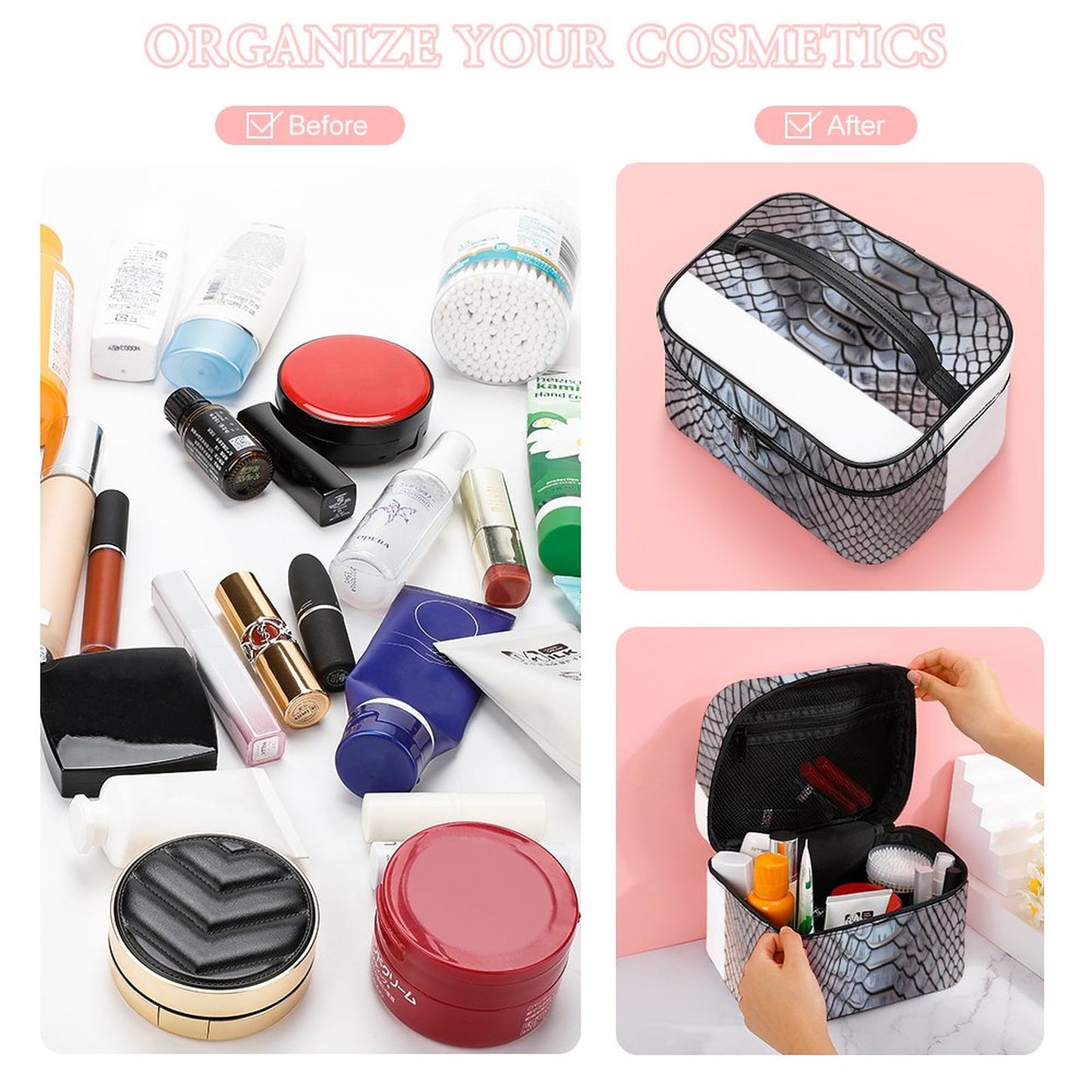 Make-up bag with Lychee pattern PU material