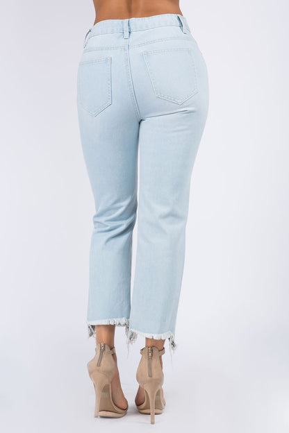 American Bazi High Waist Distressed Raw Hem Jeans-SIZE 1-13