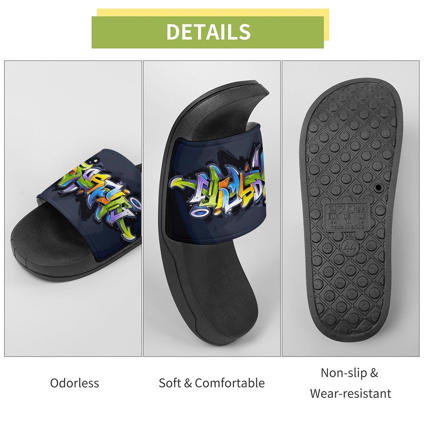 COLORFUL GRAFFITI Unisex PVC Slippers or Slides (white or black soles)