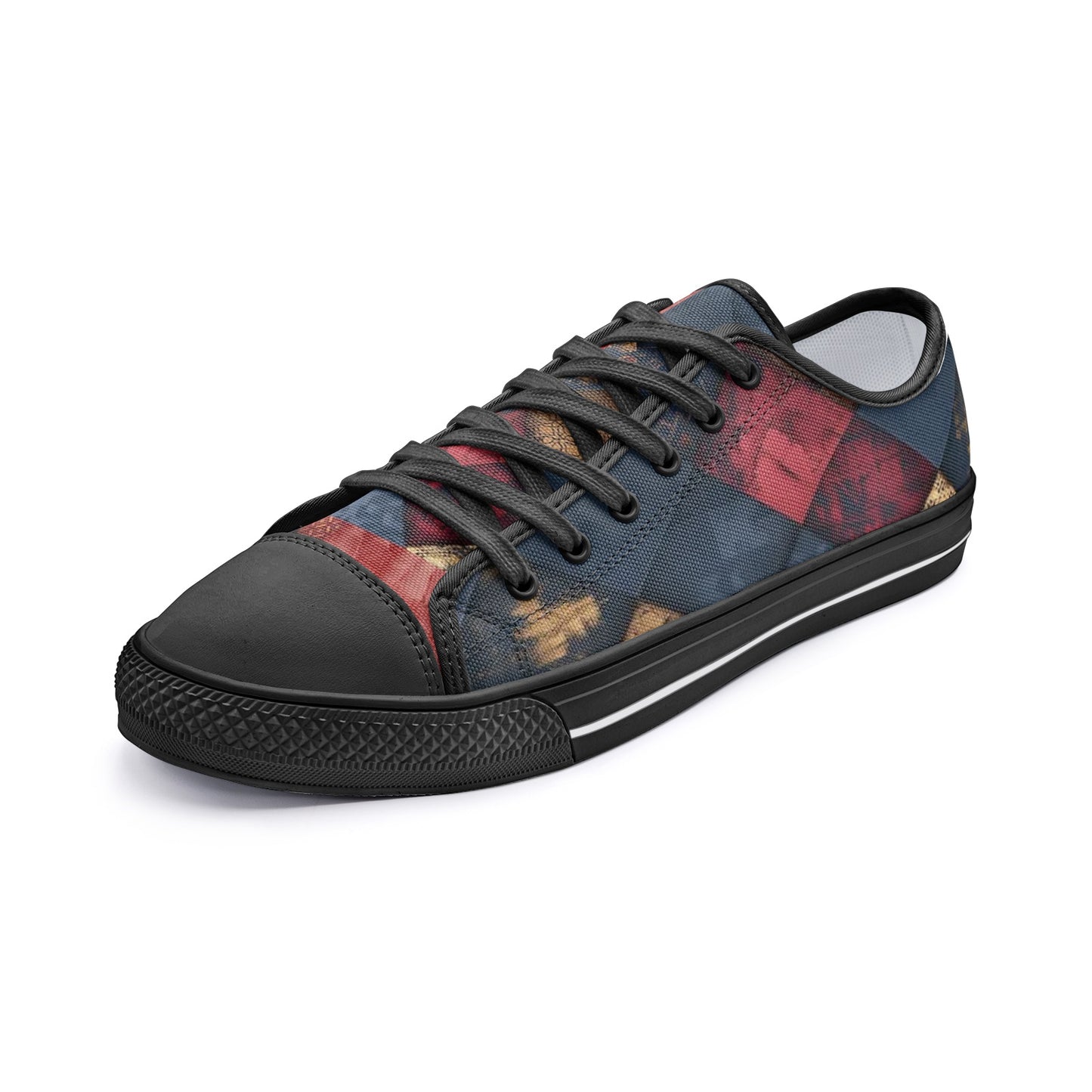 TRIANGLES & LEATHER Unisex Low Top Canvas Shoes (white or black soles)