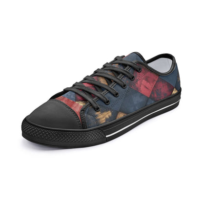TRIANGLES & LEATHER Unisex Low Top Canvas Shoes (white or black soles)