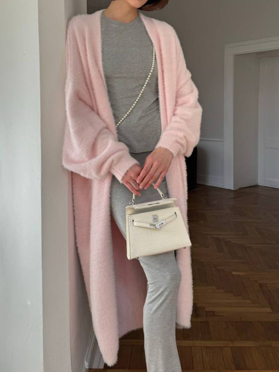 Fuzzy Open Front Solid Color Cardigan (white/tan/grey/pink/black) ONE SIZE