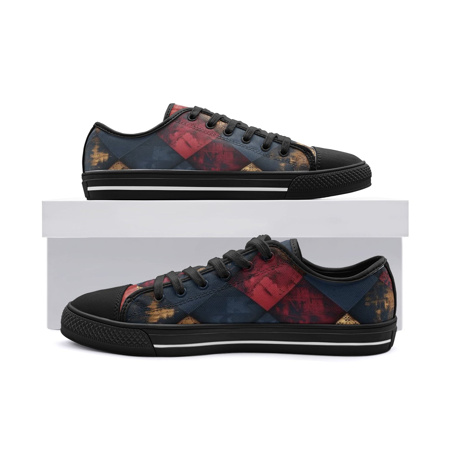 TRIANGLES & LEATHER Unisex Low Top Canvas Shoes (white or black soles)