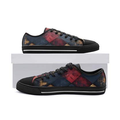 TRIANGLES & LEATHER Unisex Low Top Canvas Shoes (white or black soles)