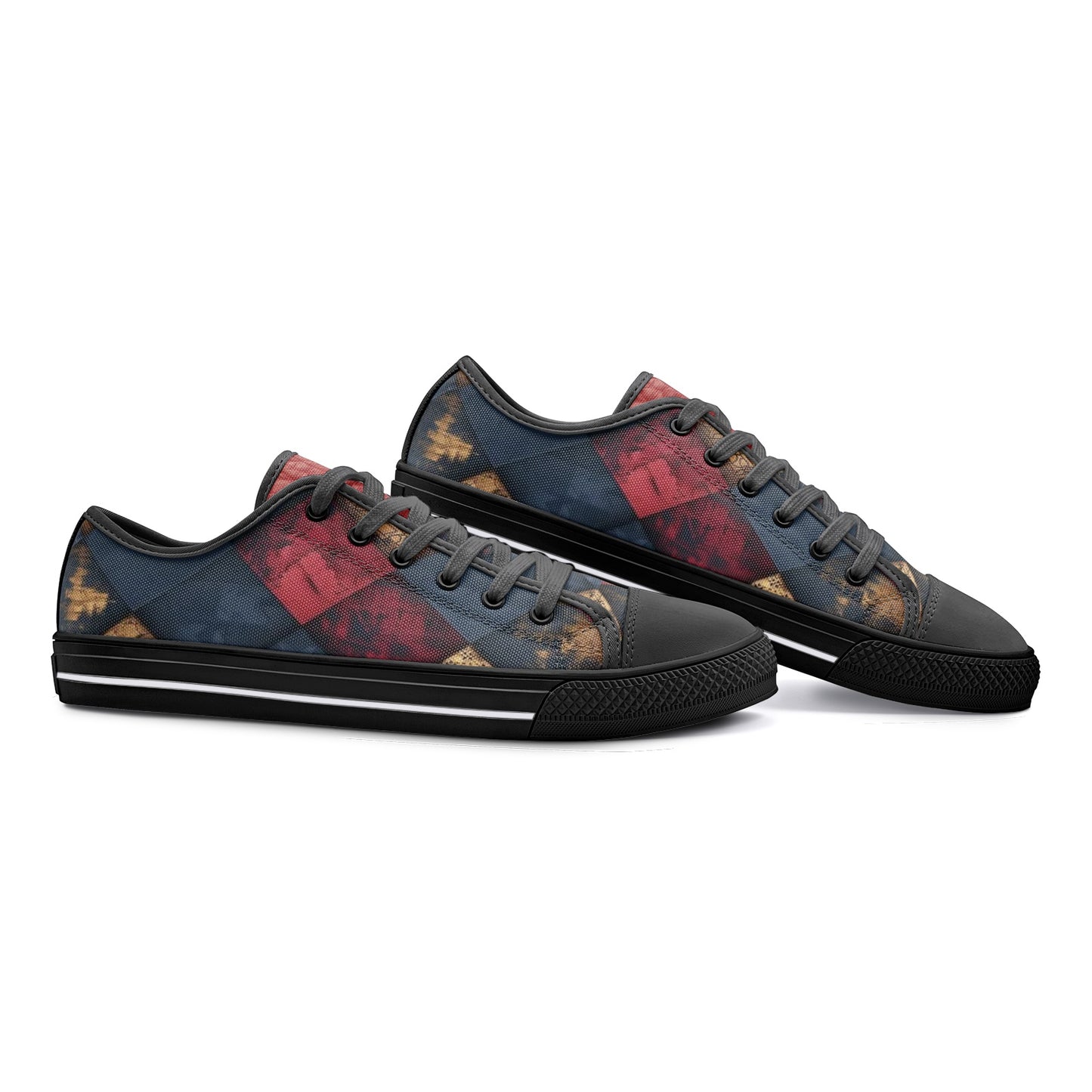 TRIANGLES & LEATHER Unisex Low Top Canvas Shoes (white or black soles)