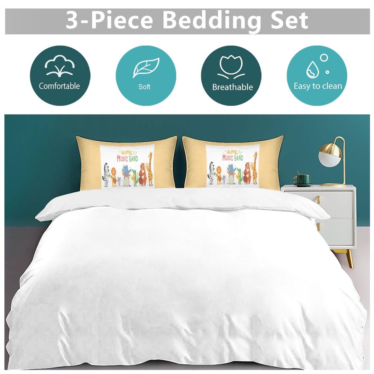 3-Piece Bedding Set-86"×70"/ 218×177cm (Dual-sidede Printing)