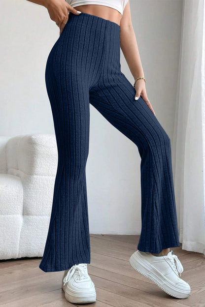 0N SALE:::Full Size Ribbed High Waist Flare Pants (black/blue/teal/grey)-SMALL-3XL