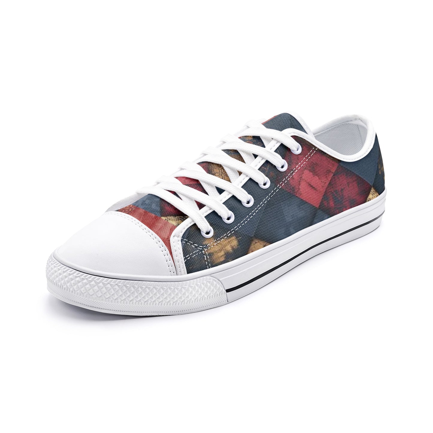 TRIANGLES & LEATHER Unisex Low Top Canvas Shoes (white or black soles)