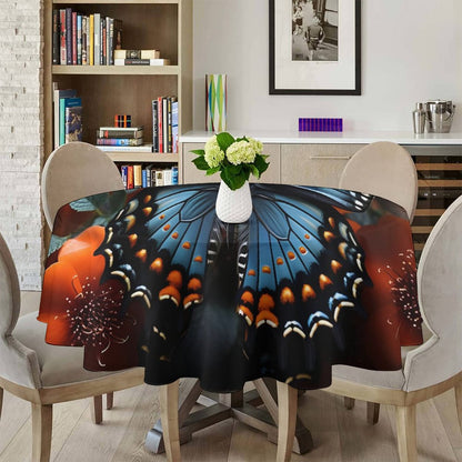 Round Tablecloth on Round Table-BLUE BUTTERFLY