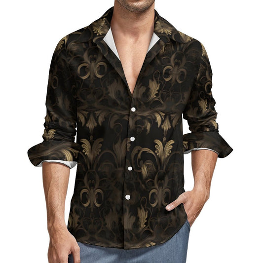 BLACK & GOLD ACCENT Men's Long Sleeve Shirt with Pocket-*XS-6XL