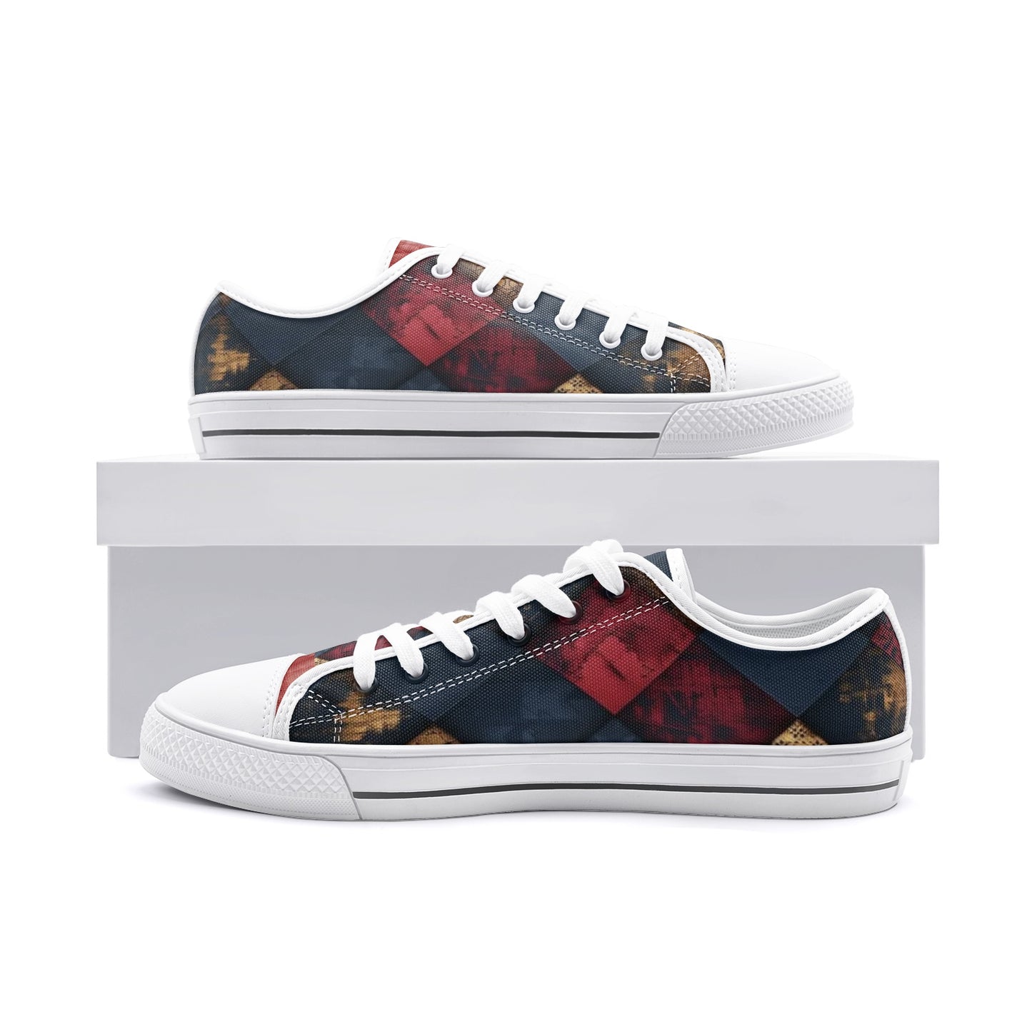 TRIANGLES & LEATHER Unisex Low Top Canvas Shoes (white or black soles)