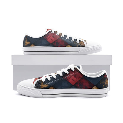 TRIANGLES & LEATHER Unisex Low Top Canvas Shoes (white or black soles)