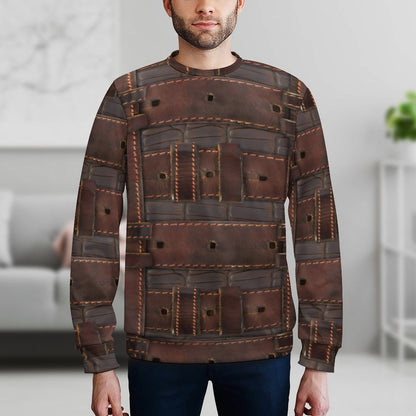 RUGGED LEATHER BUCKLE Print Round Neck Men's Sweatshirt-SMALL-5XL