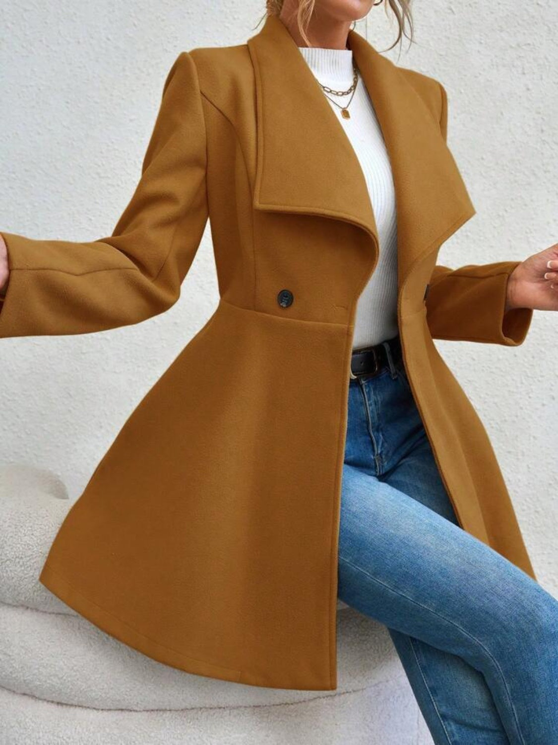 Collared Neck Button Up Long Sleeve Coat (red/black/tan/tan/mustard)-SMALL-XL