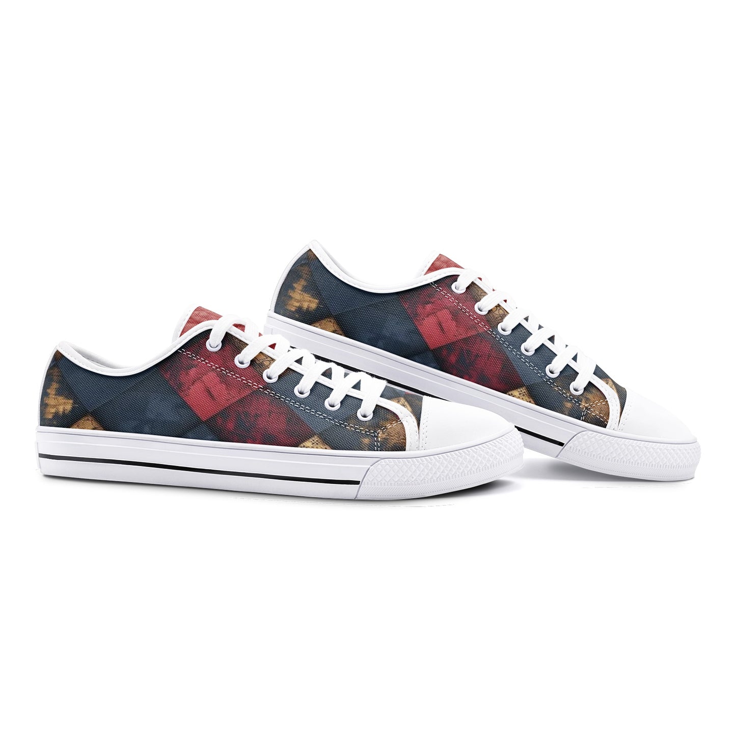 TRIANGLES & LEATHER Unisex Low Top Canvas Shoes (white or black soles)
