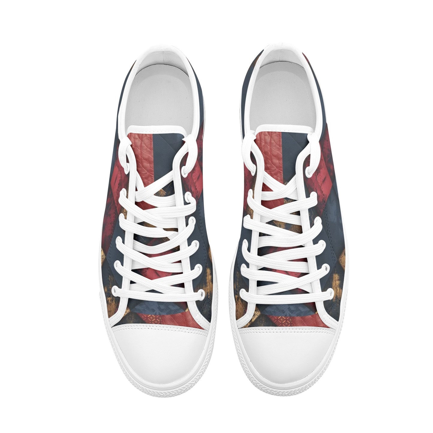 TRIANGLES & LEATHER Unisex Low Top Canvas Shoes (white or black soles)