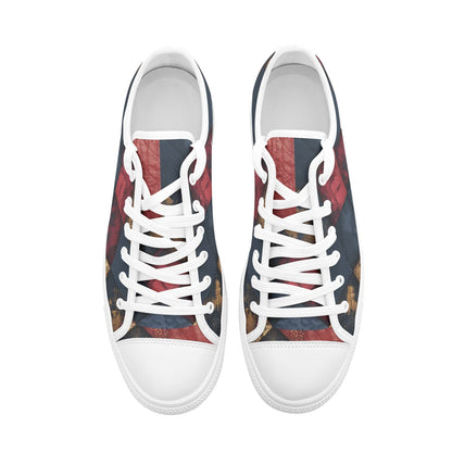 TRIANGLES & LEATHER Unisex Low Top Canvas Shoes (white or black soles)