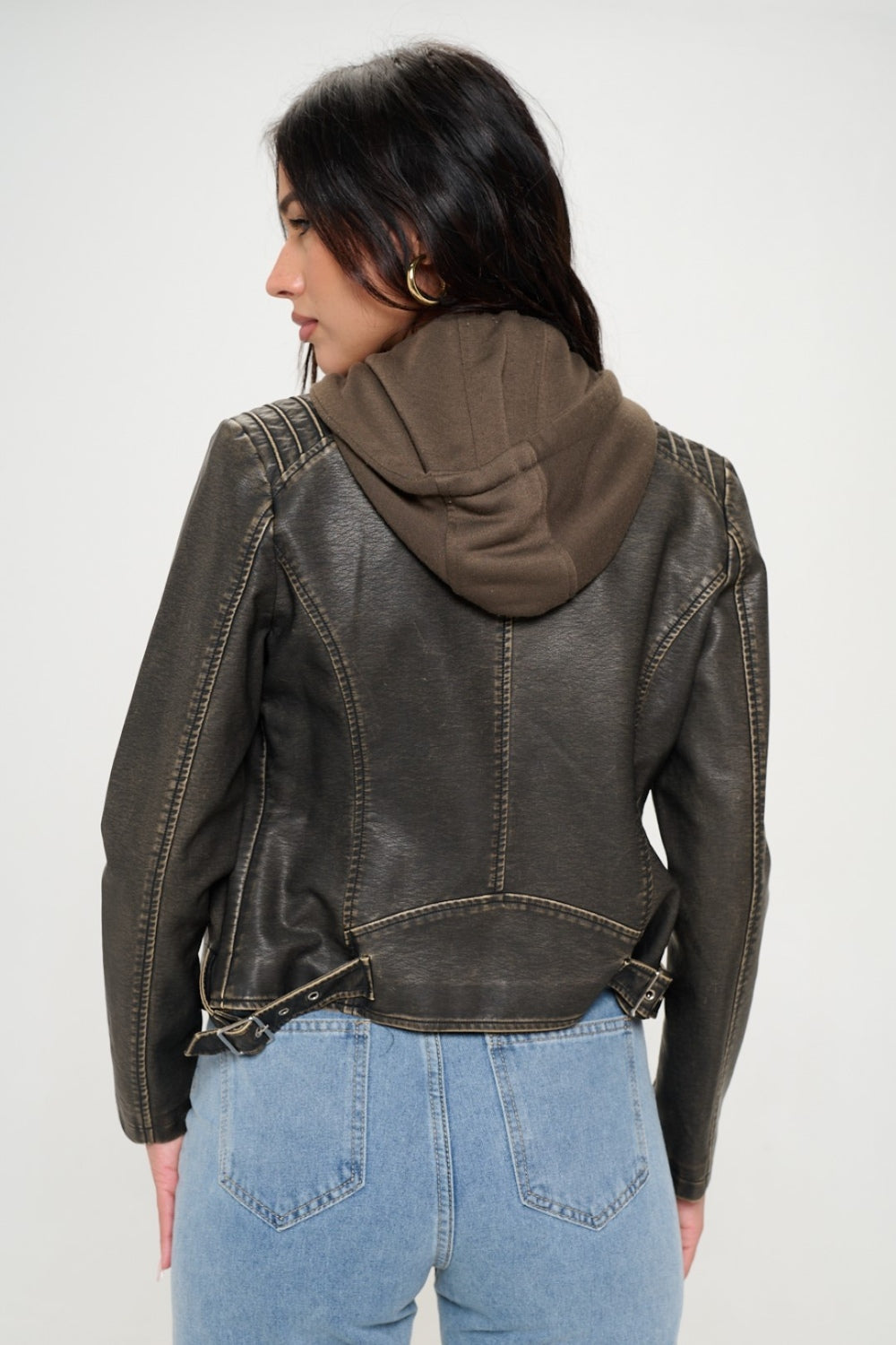 Coalition LA Zip Up Hooded Vegan Leather Jacket-S-XL