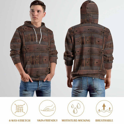 RUGGED LEATHER BUCKLE Print Men's Hoodie with Double-layer Cap-SMALL-6XL