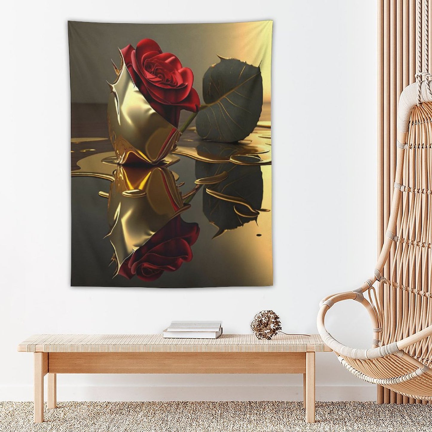 ROSE IN GOLD Wall Art with Vertical Tapestry
