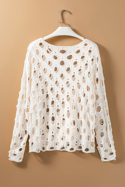 Cutout Round Neck Dropped Shoulder Knit Cover Up-SMALL-XL