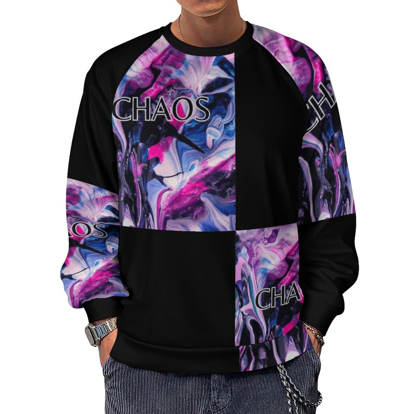 CHAOS Men's Crewneck Raglan Sweatshirt-SMALL-5XL
