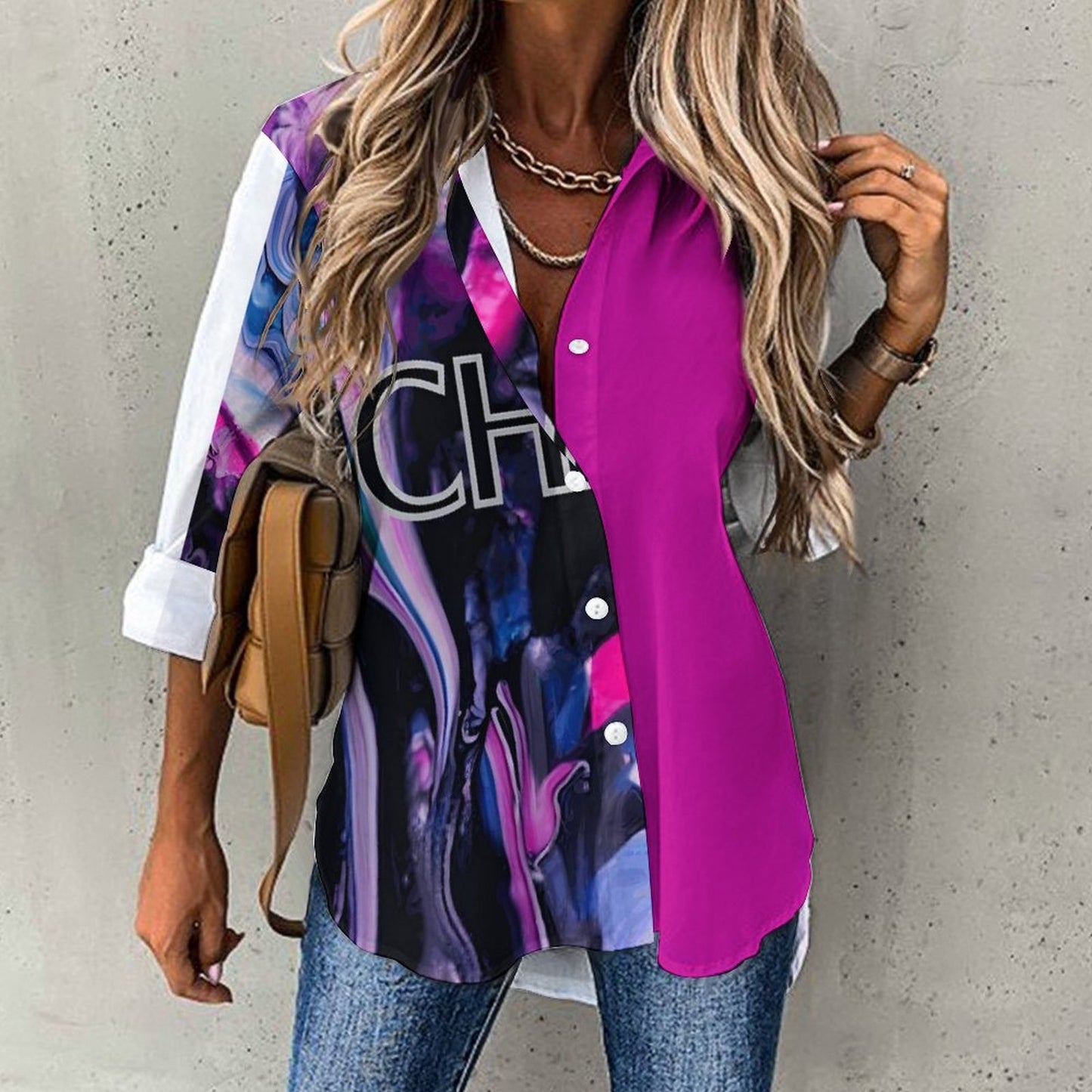 CHAOS Women's Irregular hem Shirt-*SMALL-8XL