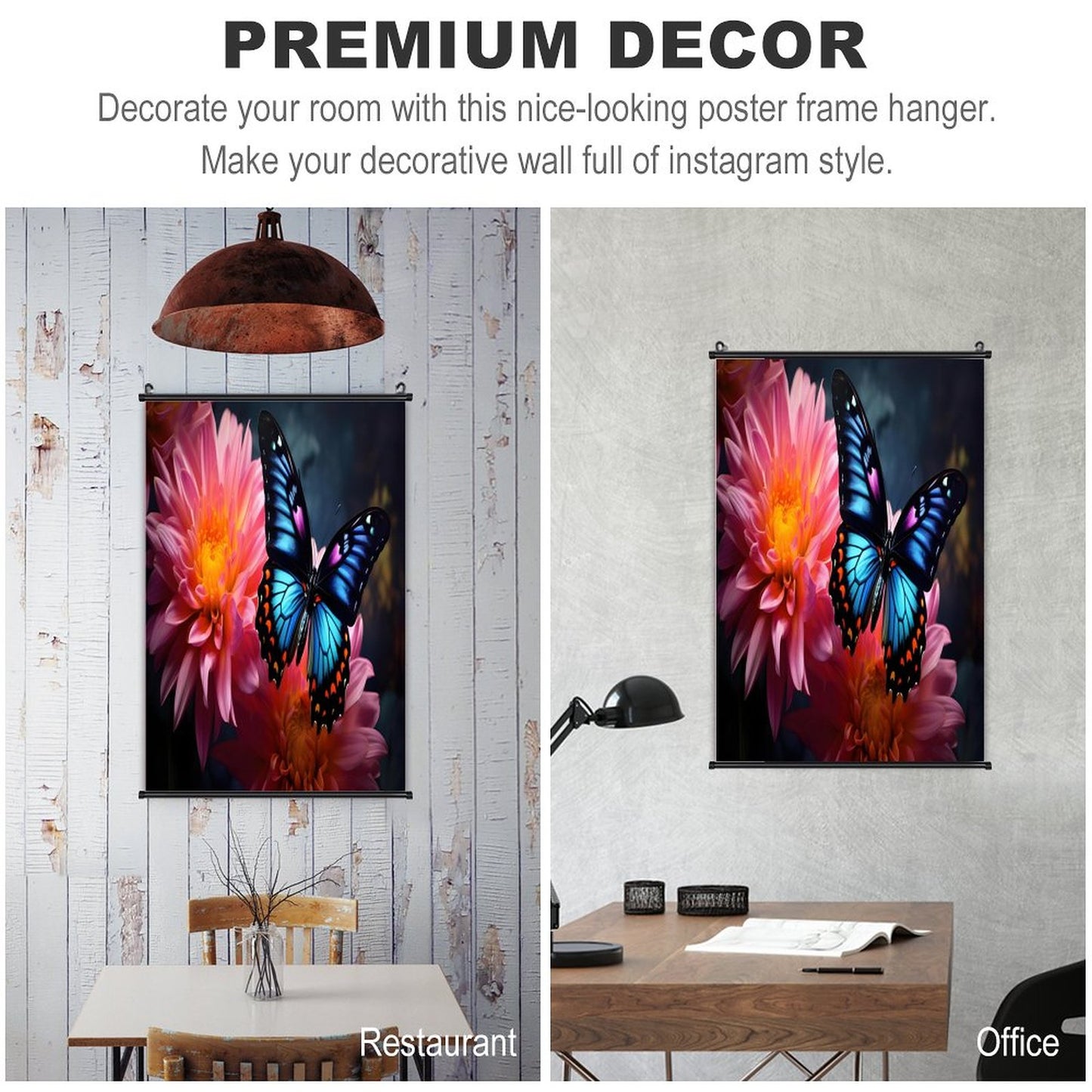 BLUE BUTTERFLY Canvas Hanging Poster with Scrolls-16"x24"/ 40x60cm