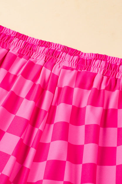 Drawstring Checkered Shorts with Pockets (black/hot pink)-S-XL