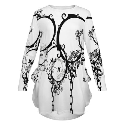 Loose Long-sleeve Dress with Pockets (All-Over Printing)