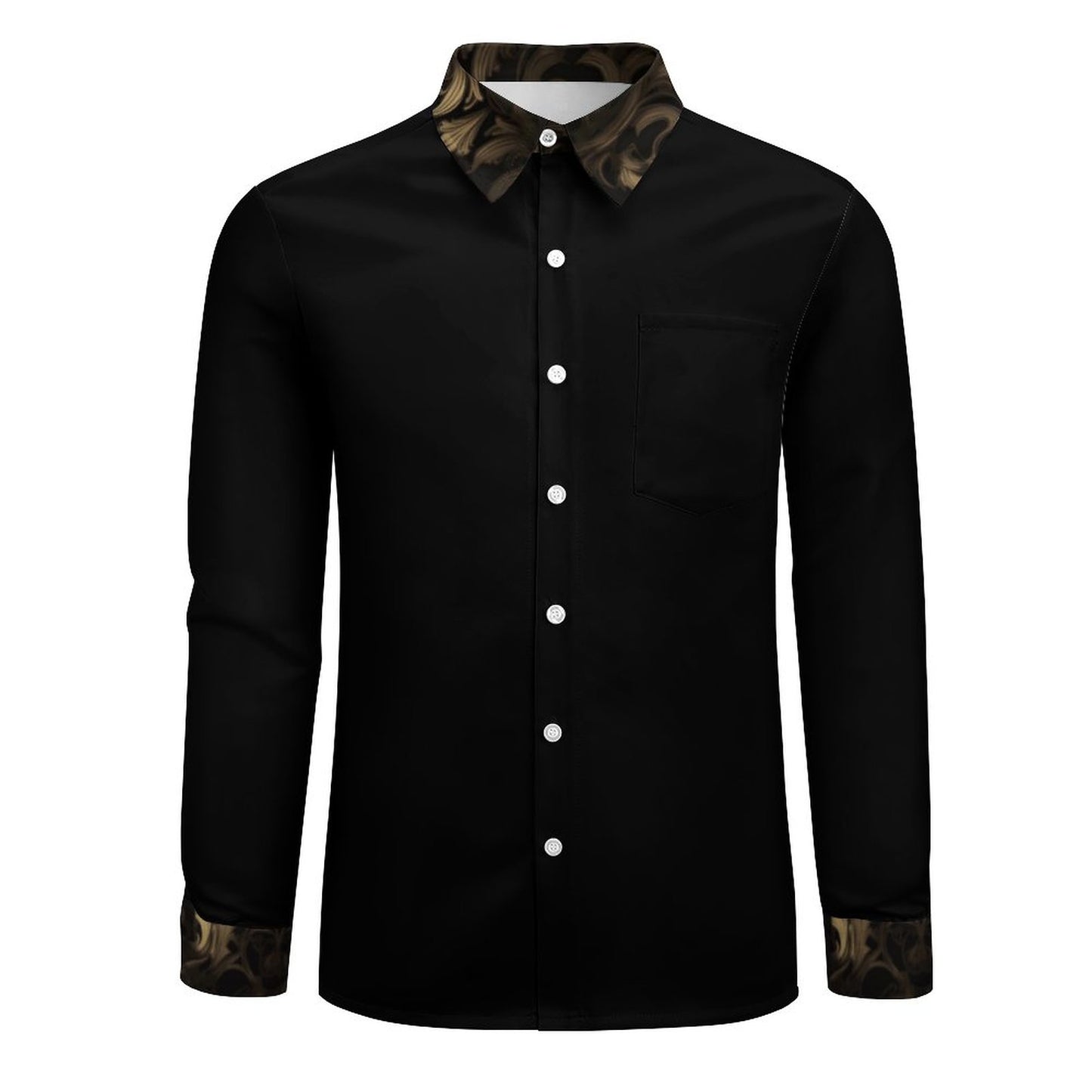 BLACK & GOLD ACCENT Men's Long Sleeve Shirt with Pocket-*XS-6XL