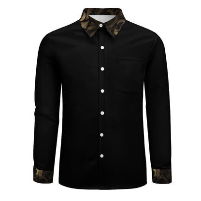 BLACK & GOLD ACCENT Men's Long Sleeve Shirt with Pocket-*XS-6XL