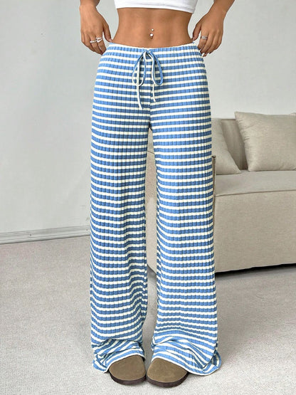 Tied Striped Wide Leg Pants (pink/grey/black/blue/taupe)-SMALL-2XL