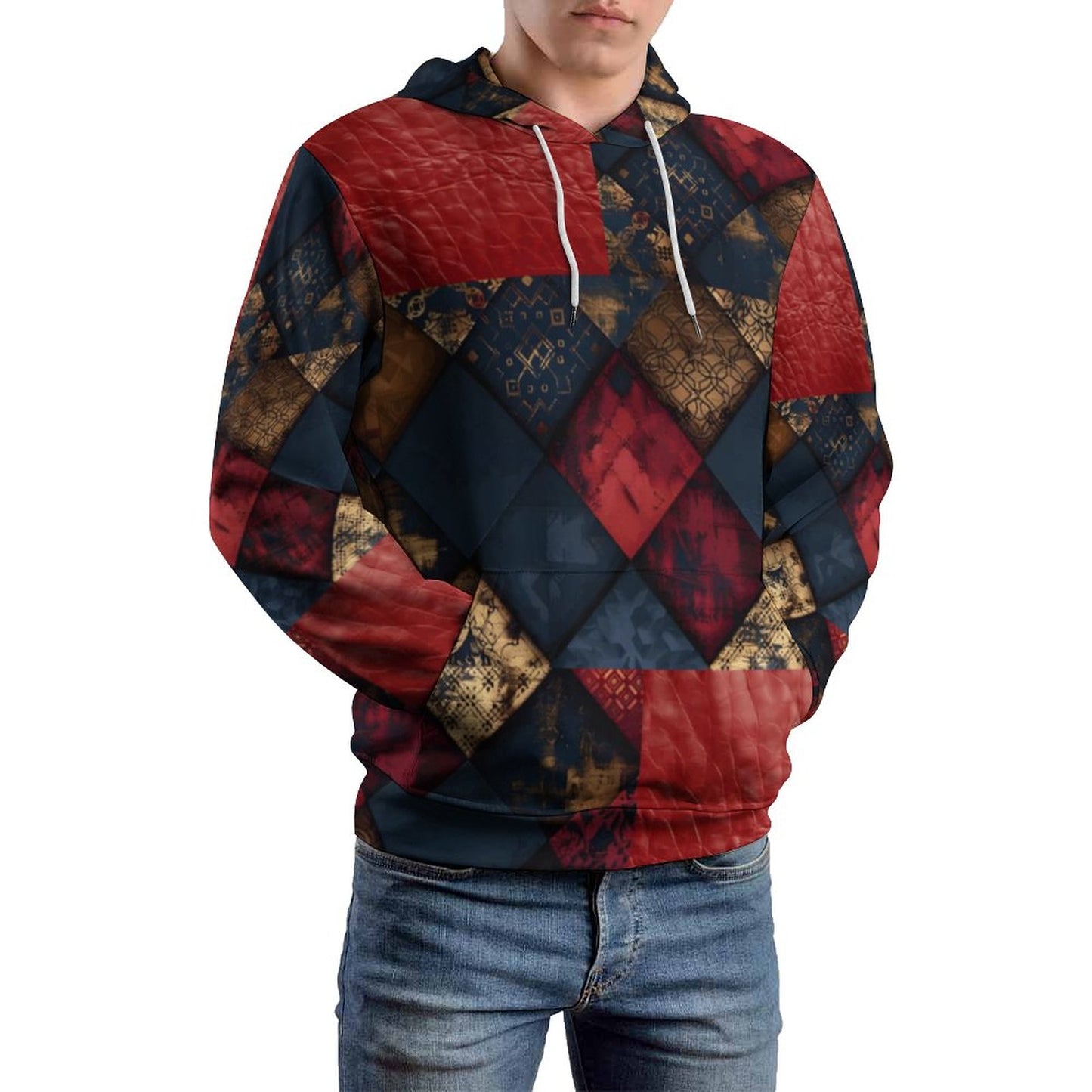 TRIANGLES & LEATHER Men's Hoodie with Double-layer Cap-SMALL-6XL