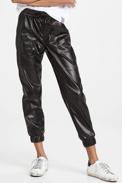 Drawstring PU Leather Pants with Pockets-SMALL-XL