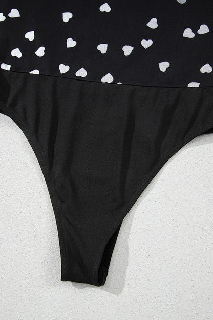 Heart Square Neck Long Sleeve Bodysuit-S-XL