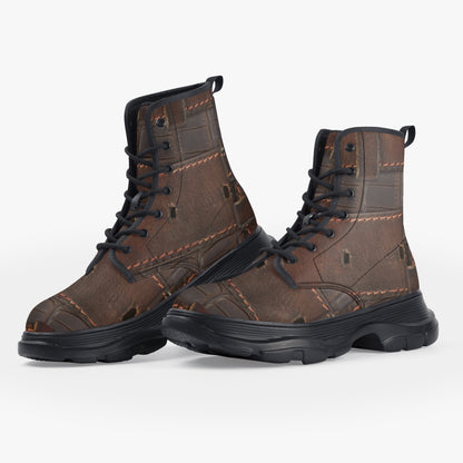 RUGGED LEATHER BUCKLE Print ON Chunky Leather Boots